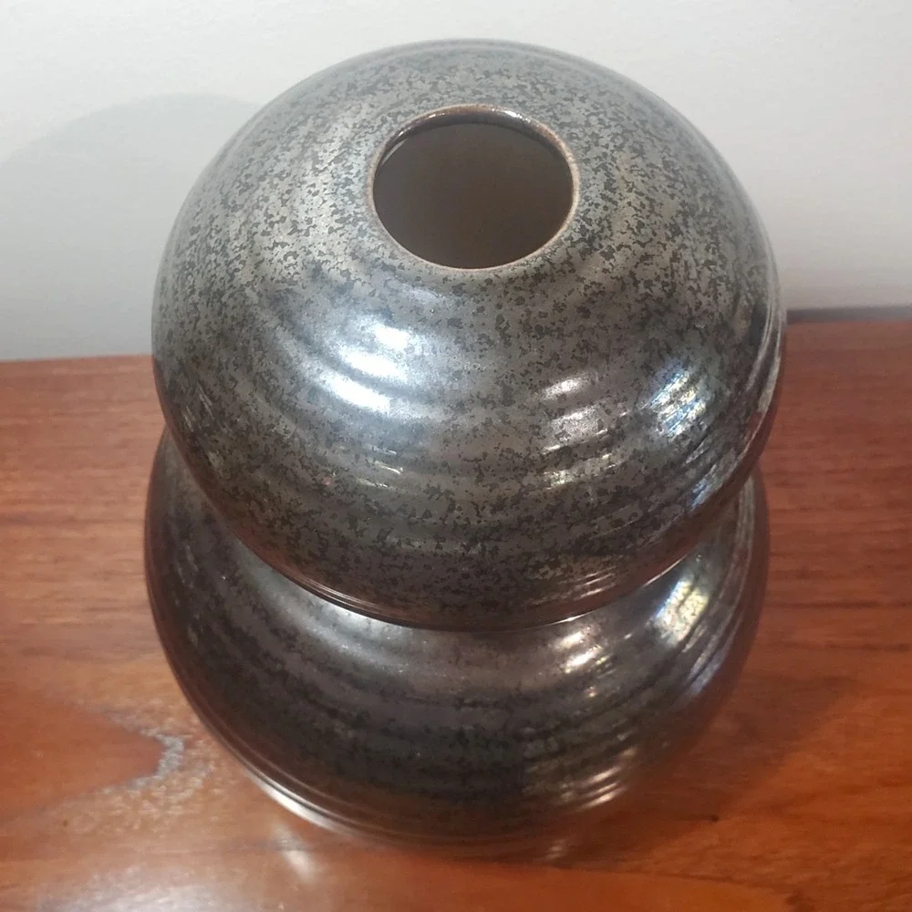 West Elm‎ Ceramic Black Vase Modern Design Bulbous Rounded Shape Narrow Opening